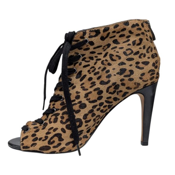 French Connection Quillan Ankle Boot Womens Leopard Calf Fur Leather Bootie Sz 9 - Picture 4 of 12